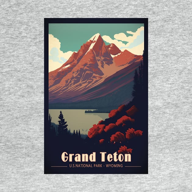 Grand Teton National Park Vintage Travel Poster by GreenMary Design